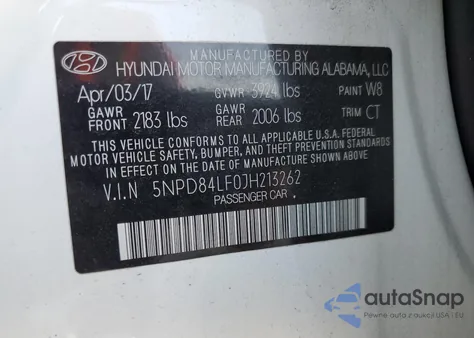 2018 Hyundai Elantra Sel z USA, uszkodzony, nr VIN 5NPD84LF0JH213262